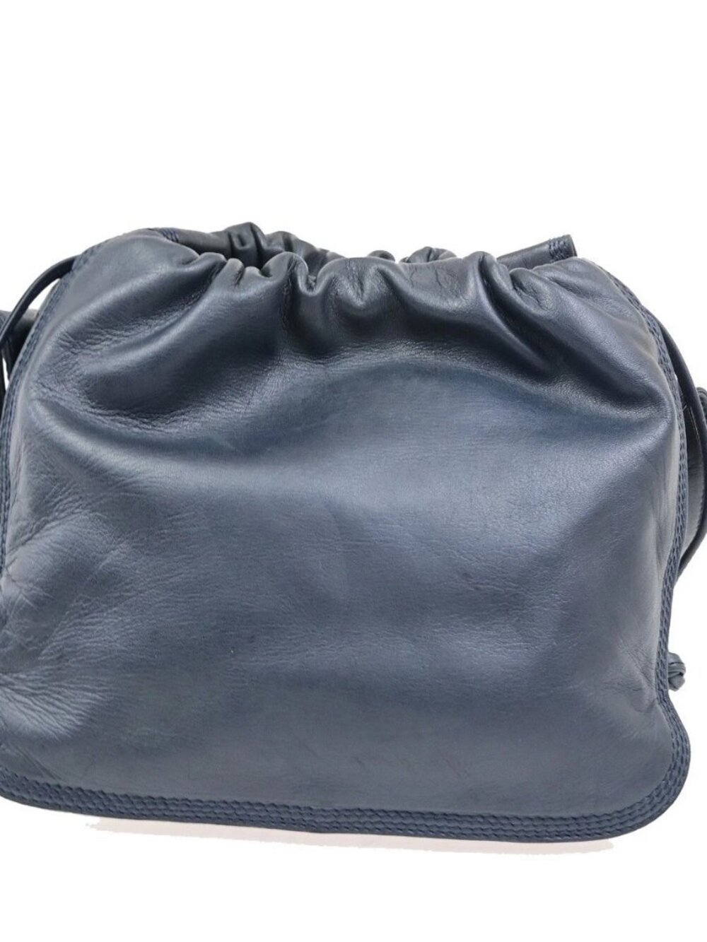 LOEWE Logo Drawstring Anagram Shoulder Bag Leather Navy Blue GHW Spain 83KD267 - Picture 3 of 16